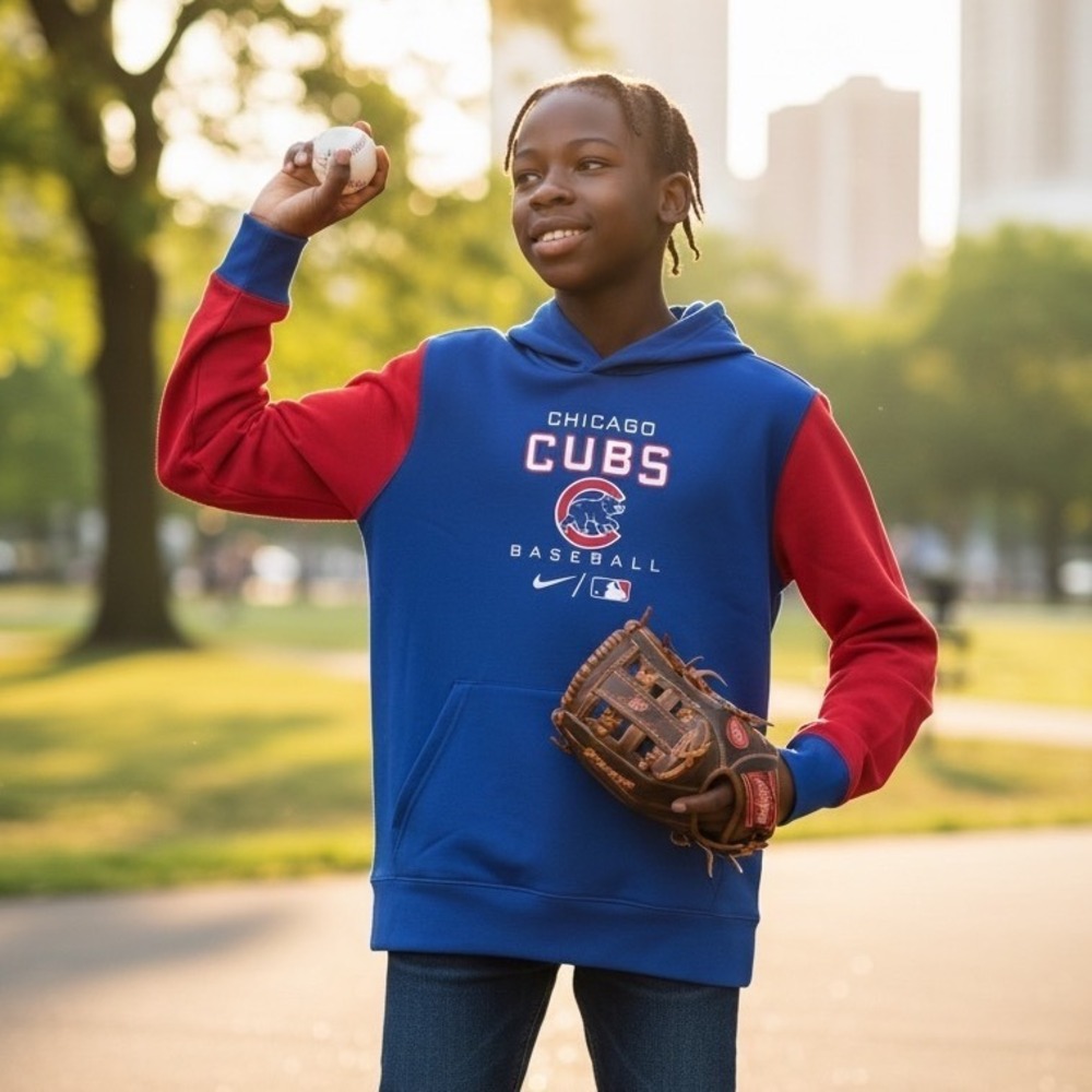 Nike Chicago Cubs Baseball Therma-FIT Hoodie Youth XL Blue Red Pullover